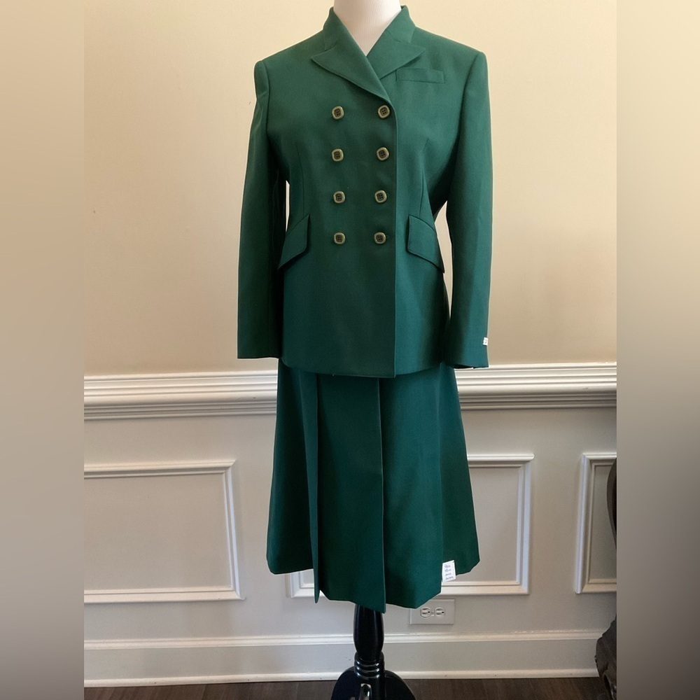 Gucci Made In Italy Mohair Wool Double Breasted Wrap Pleated Skirt Suit 46/44
